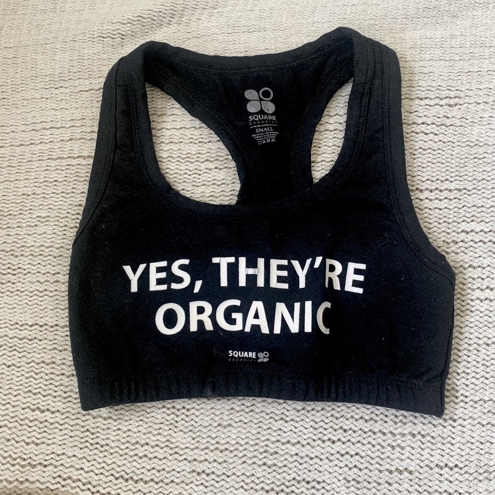 “Yes, They’re Organic” Black Graphic Sports Bra - Picture 5 of 10